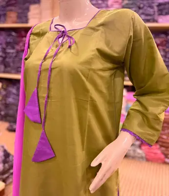 3 Pcs Women’s Stitched Cotton Plain Suit thumbnail 8