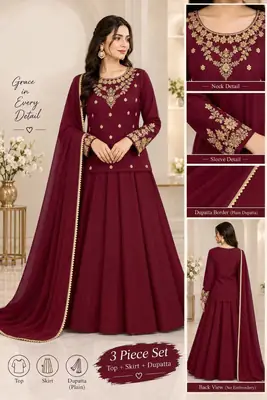 Wedding Wear 3 Piece Zarri Handwork Lehenga Suit