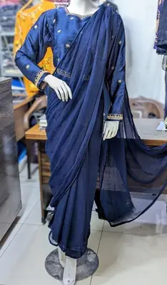 Ready to Wear Chiffon Saree with Embroidered Silk Blouse & Silk Petticoat – 7 Yards Stitched Party Wear Saree for Women thumbnail 3