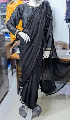 Ready to Wear Chiffon Saree with Embroidered Silk Blouse & Silk Petticoat – 7 Yards Stitched Party Wear Saree for Women thumbnail 3