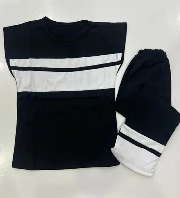 2 Pcs Girl's Cotton Jersey Plain Shirt And Trouser Suit thumbnail 2