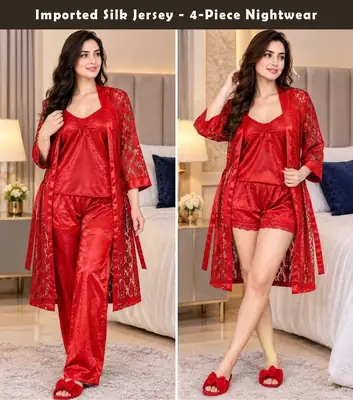 Silk Plain Comfortable And Lightweight Nightwear Set