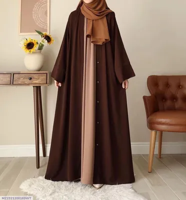 Brown China Georgette Abaya 55" with Stoller for Women