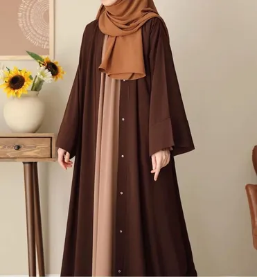 Brown China Georgette Abaya 55" with Stoller for Women thumbnail 2