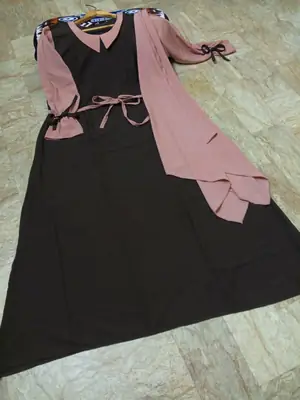 Collar Abaya with Belt and Matching Stroller | Original Wool Peach Fabric | Front Open Stylish Abaya for Women | Soft Premium Abaya thumbnail 10
