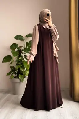 Abaya for Women with Belt & Stroller | Collar Abaya in Soft Wool Peach Fabric | Ready to Wear Abaya