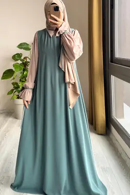Abaya for Women with Belt & Stroller | Collar Abaya in Soft Wool Peach Fabric | Ready to Wear Abaya