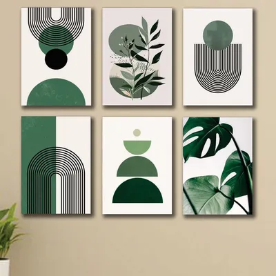 Abstract Green Leaf Wall Art Set 6Pcs 8x11 Inch thumbnail 2