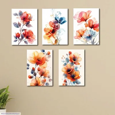 5 Pcs Floral Wall Art Paintings 8x11 Multicolor