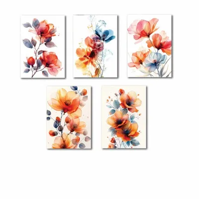 5 Pcs Floral Wall Art Paintings 8x11 Multicolor thumbnail 2
