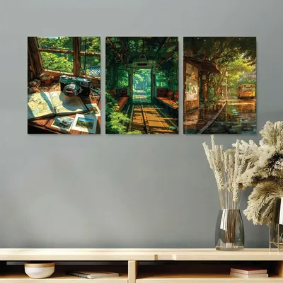 3 Piece Wooden Wall Art Set Multicolor 8x11 Inch thumbnail 2