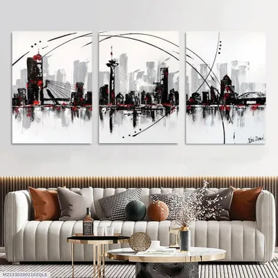 Abstract Cityscape Wall Art 3Pcs 8x11 MDF Multicolor