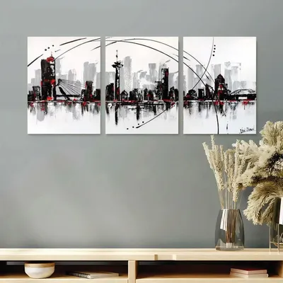 Abstract Cityscape Wall Art 3Pcs 8x11 MDF Multicolor thumbnail 2