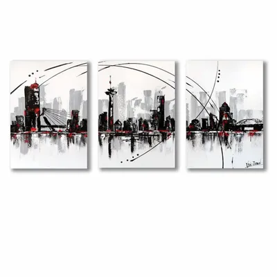 Abstract Cityscape Wall Art 3Pcs 8x11 MDF Multicolor thumbnail 4