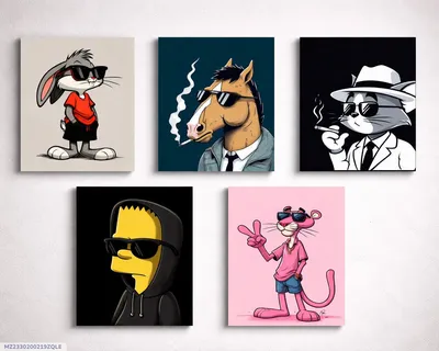 5Pcs Cartoon Dog Wall Art Set 8x11 Multicolor