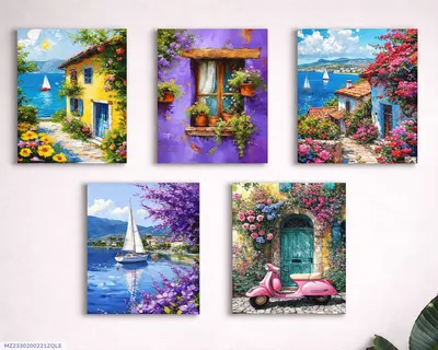 5 Pcs Abstract Wall Art Paintings 8x11 MDF Multicolor