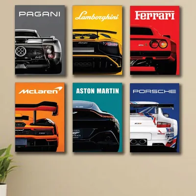 6 Pcs Multicolor Car Wall Art 8x11 Inch thumbnail 2