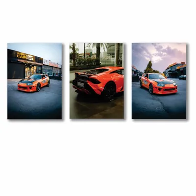 3 Pcs Orange Car Wall Art Set 8x11 MDF thumbnail 4
