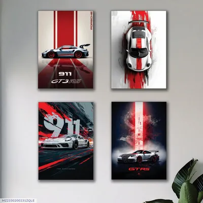 4 Pcs 8x11 Car Wall Art Paintings Set