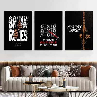 3 Pcs Black Multicolor Alphabets Wall Art Set 8x11