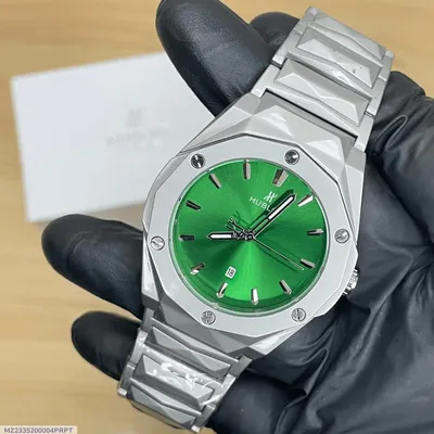 Hublet Premium Watch – Luxury Diamond Cut Chain – Green Dial thumbnail 1