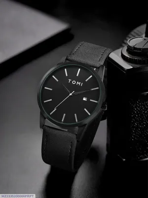 TOMI T-071 Watch For Men Date Quartz Round Shape With Leather Strap