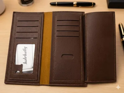 Men's Leather Wallet Men's Luxury Genuine Leather Long Trifold Wallet thumbnail 2