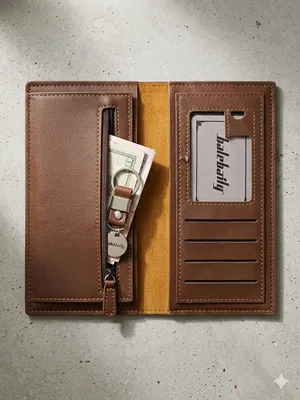 Men's Leather Wallet Men's Luxury Genuine Leather Long Trifold Wallet thumbnail 3