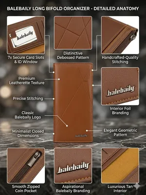 Men's Leather Wallet Men's Luxury Genuine Leather Long Trifold Wallet thumbnail 4