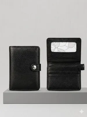 Classic Black Leather Card Holder Wallet with ID Window thumbnail 2