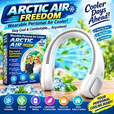Arctic Air Freedom Wearable Personal Neck Air Cooler – 3 Speed Rechargeable Hands-Free Portable Mini Fan for Outdoor, Travel, Home & Office