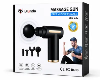 Bluedea BLD-720 Deep Tissue Massage Gun | 6 Speed Levels | 4 Massage Heads | Rechargeable Portable Muscle Massager | Low Noise | Black & Gold thumbnail 6