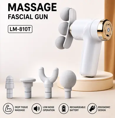 Portable Rechargeable Massage Fascial Gun LM-810T – Deep Tissue Muscle Massager with 4 Massage Heads thumbnail 2