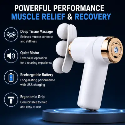 Portable Rechargeable Massage Fascial Gun LM-810T – Deep Tissue Muscle Massager with 4 Massage Heads thumbnail 3