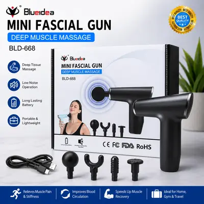 Blueidea Mini Facial Gun Deep Muscle Massage Gun BLD-668 | Portable Rechargeable Muscle Massager with 4 Massage Heads
