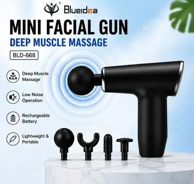 Blueidea Mini Facial Gun Deep Muscle Massage Gun BLD-668 | Portable Rechargeable Muscle Massager with 4 Massage Heads thumbnail 2