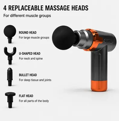 Smart Fascia Massage Gun JY-760 | Deep Tissue Muscle Massager | 6 Speed Levels | 4 Massage Heads | USB Rechargeable thumbnail 4