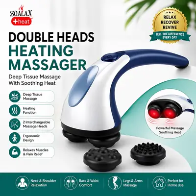Solax Double Heads Heating Massager | Electric Deep Tissue Neck, Shoulder & Body Massager with 2 Massage Heads