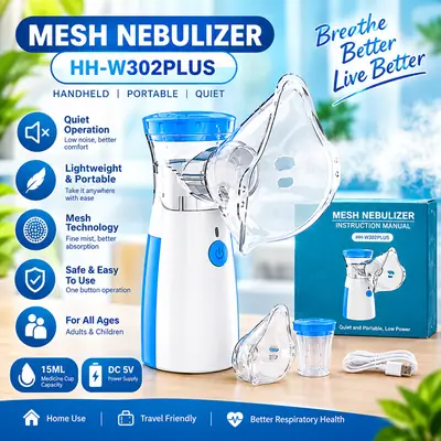 HH-W302PLUS Mesh Nebulizer – Portable Handheld Nebulizer Machine, Quiet Operation, Fine Mist Technology, Easy One-Button Use