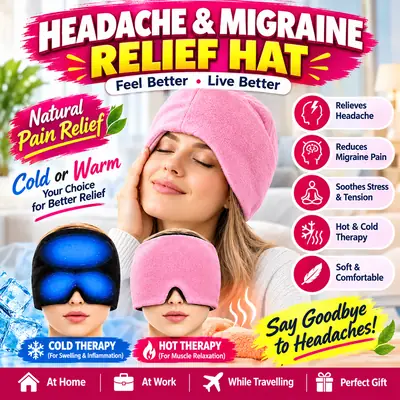 Headache & Migraine Relief Cooling Gel Hat – Reusable Cold Therapy Cap for Head, Forehead & Eye Area | Comfortable Ice Gel Head Wrap for Relaxation & Cooling