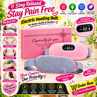 Electric Heating Belt for Menstrual Cramps, Back Pain & Muscle Relaxation – USB Rechargeable Heat Therapy Belt with 3 Heat Settings & LED Display