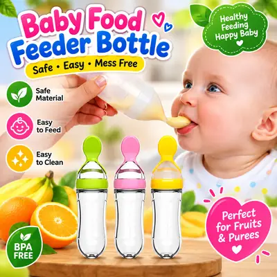 Baby Food Feeder Bottle with Soft Spoon – Easy & Mess-Free Baby Feeding Bottle