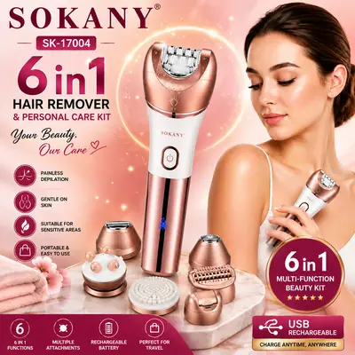 SOKANY SK-17004 6-in-1 Electric Hair Remover & Personal Care Kit – USB Rechargeable