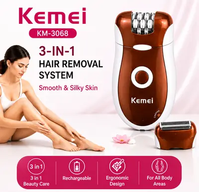 Kemei KM-3068 3-in-1 Rechargeable Epilator & Hair Removal System for Women thumbnail 2