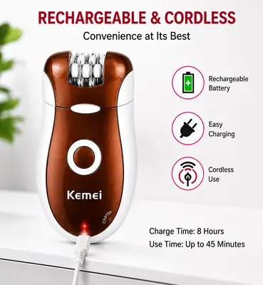 Kemei KM-3068 3-in-1 Rechargeable Epilator & Hair Removal System for Women thumbnail 4