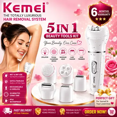KEMEI KM-2199 5-in-1 Rechargeable Waterproof Beauty Epilator & Hair Removal Kit for Women