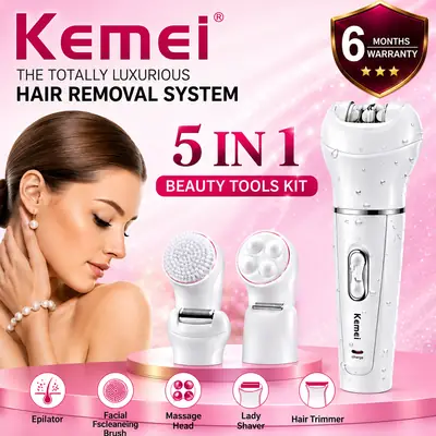 KEMEI KM-2199 5-in-1 Rechargeable Waterproof Beauty Epilator & Hair Removal Kit for Women thumbnail 2