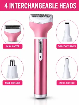 Kemei KM-6637 Rechargeable 4 in 1 Lady Shaver & Personal Grooming Kit | Eyebrow, Nose & Body Hair Trimmer | USB Rechargeable thumbnail 4