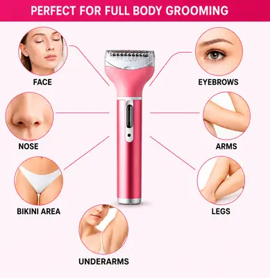 Kemei KM-6637 Rechargeable 4 in 1 Lady Shaver & Personal Grooming Kit | Eyebrow, Nose & Body Hair Trimmer | USB Rechargeable thumbnail 5