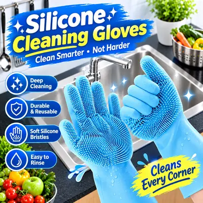 Silicone Scrub Gloves for Kitchen Cleaning – Reusable Waterproof Dishwashing Gloves with Powerful Silicone Bristles, Multipurpose Cleaning Gloves for Dishes